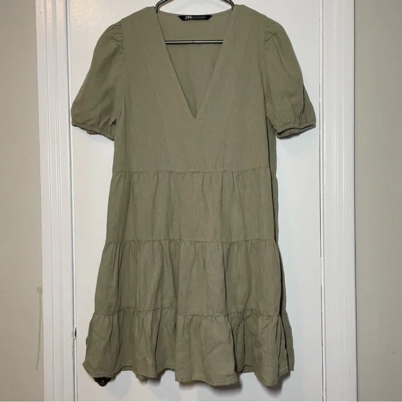 ZARA Linen Blend Tiered Dress size M - Picture 4 of 9
